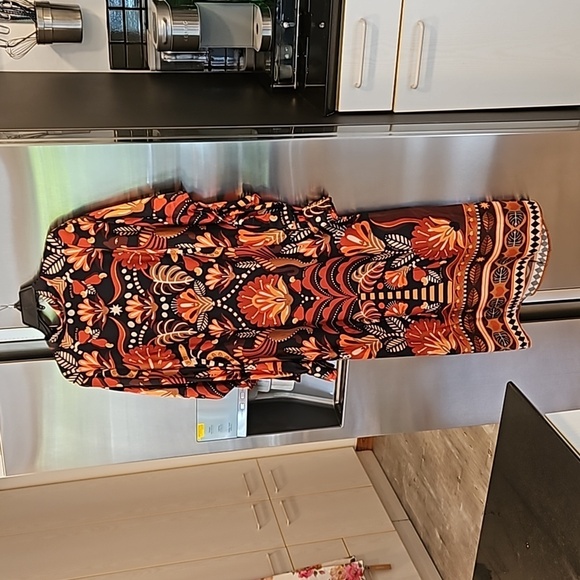 💕FARM RIO💕 Nature Beauty Red Scarf Backless Midi Dress ~ Large L NWT - Picture 12 of 16